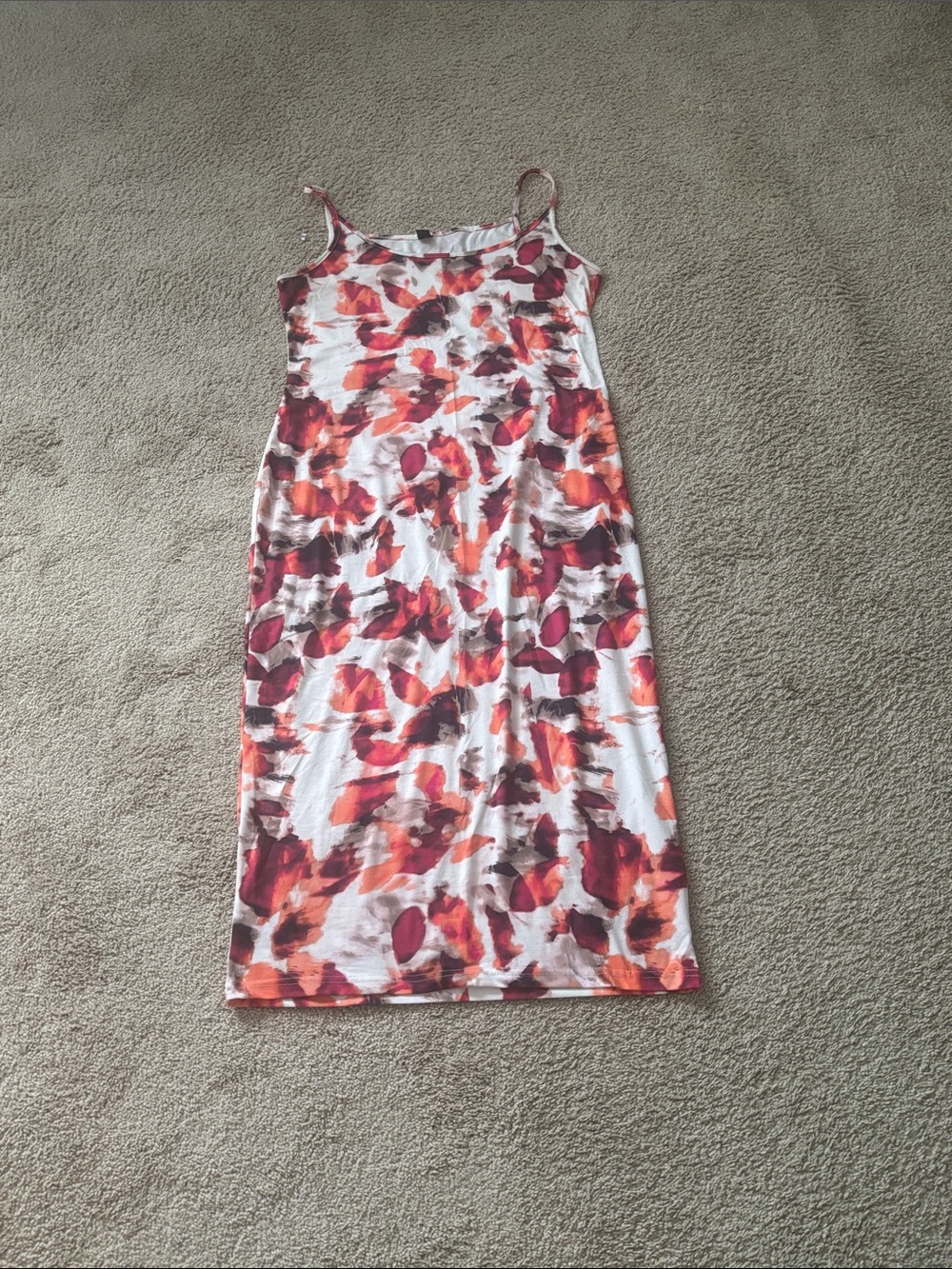SHEIN White Midi Slip Dress with Red and Orange Floral Print